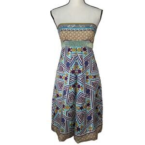 Nicole Miller Collection Abstract Print 100% Silk‎ Strapless Dress Size 4